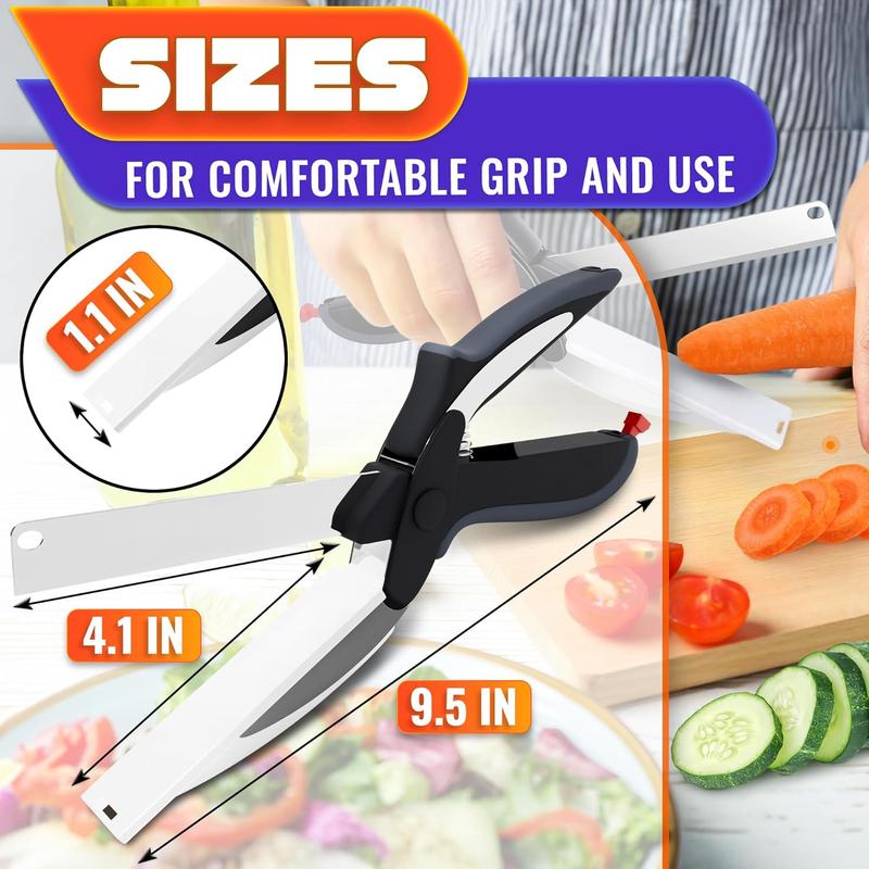 Multi-Cutting Kitchen Scissors, 2-in-1 Stainless Steel Blade Tool with Plastic Board & Safety Lock, 9.6" Detachable Shears for Meat, Cheese, Fruit, Vegetable Prep