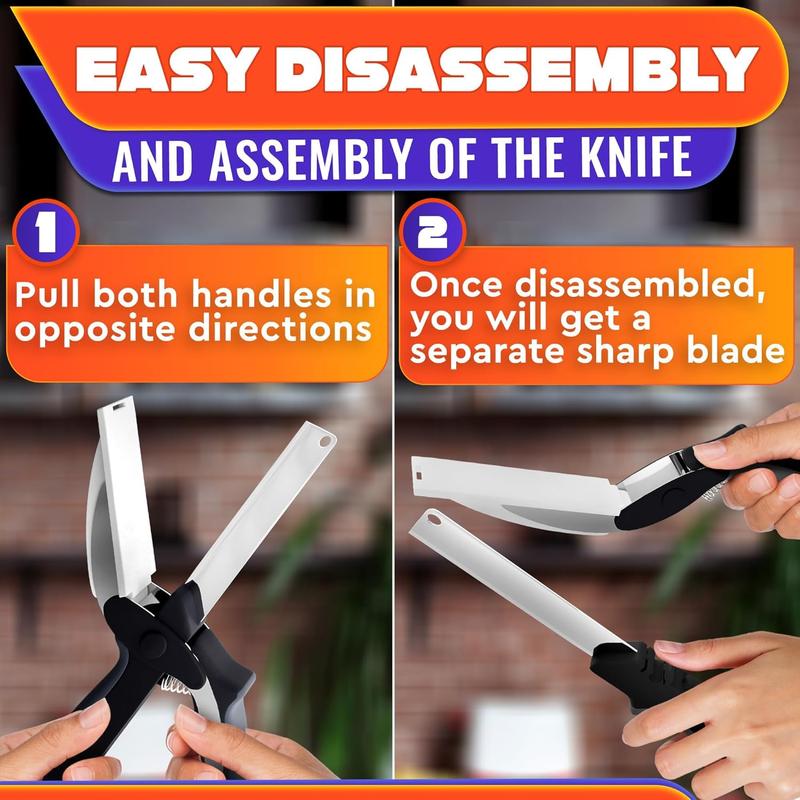 Multi-Cutting Kitchen Scissors, 2-in-1 Stainless Steel Blade Tool with Plastic Board & Safety Lock, 9.6" Detachable Shears for Meat, Cheese, Fruit, Vegetable Prep