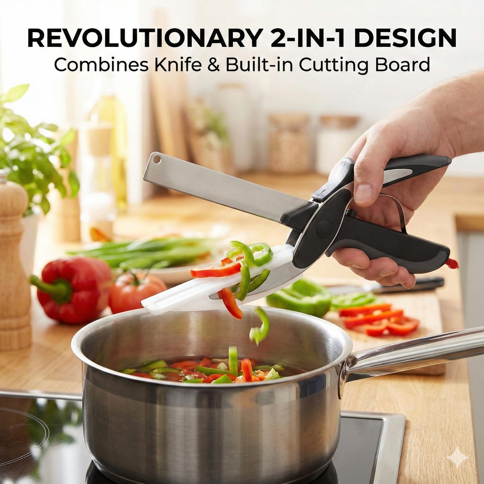 Multi-Cutting Kitchen Scissors, 2-in-1 Stainless Steel Blade Tool with Plastic Board & Safety Lock, 9.6" Detachable Shears for Meat, Cheese, Fruit, Vegetable Prep
