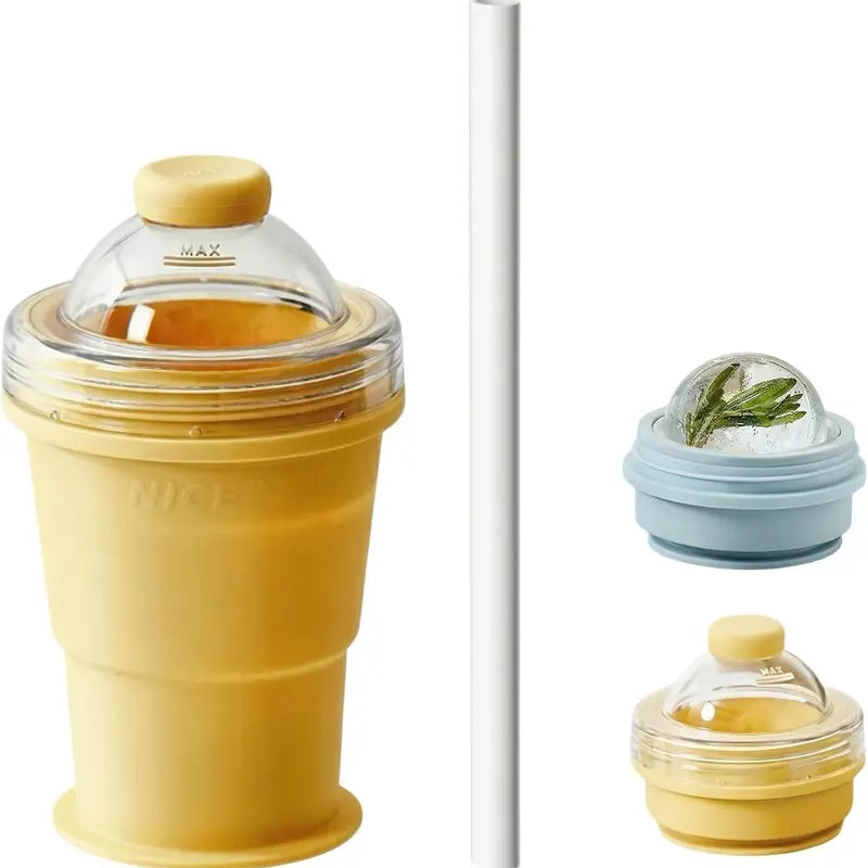 2-in-1 Reusable Portable Foldable Silicone Ice Ball Mold & Collapsible Water Cup