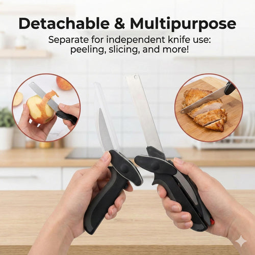 Multi-Cutting Kitchen Scissors, 2-in-1 Stainless Steel Blade Tool with Plastic Board & Safety Lock, 9.6" Detachable Shears for Meat, Cheese, Fruit, Vegetable Prep