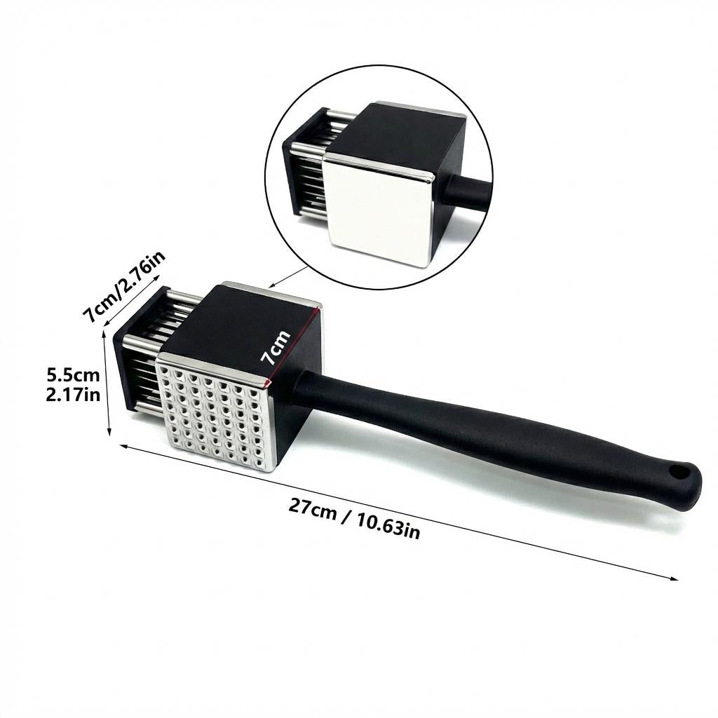 3-in-1 Heavy-Duty 42 Stainless Steel Meat Tenderizer Mallet Tool with Ultra-Sharp Needle Blades, Dual-Function Hammer Pounder for Steak, Chicken, BBQ Kitchenware Utensils, Easy Maintenance