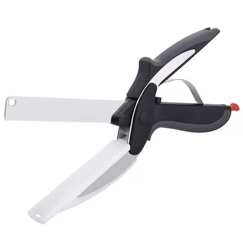 Multi-Cutting Kitchen Scissors, 2-in-1 Stainless Steel Blade Tool with Plastic Board & Safety Lock, 9.6" Detachable Shears for Meat, Cheese, Fruit, Vegetable Prep