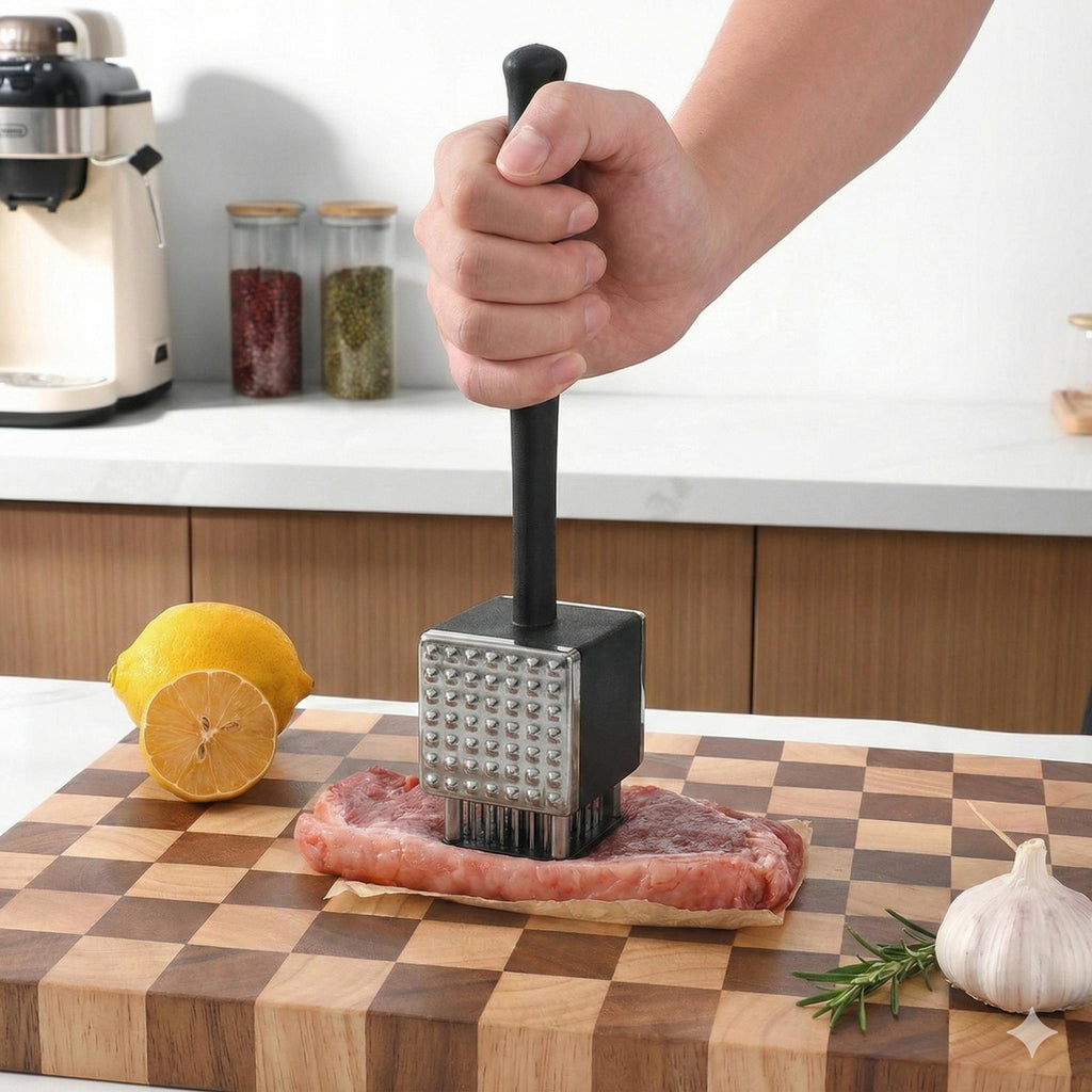 3-in-1 Heavy-Duty 42 Stainless Steel Meat Tenderizer Mallet Tool with Ultra-Sharp Needle Blades, Dual-Function Hammer Pounder for Steak, Chicken, BBQ Kitchenware Utensils, Easy Maintenance