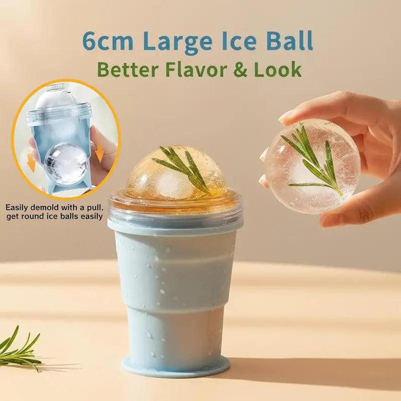 2-in-1 Reusable Portable Foldable Silicone Ice Ball Mold & Collapsible Water Cup